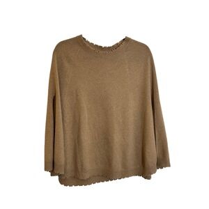 MINNIE ROSE Cashmere Raw Edge Cape One Size OS Camel Brown Sweater NEW